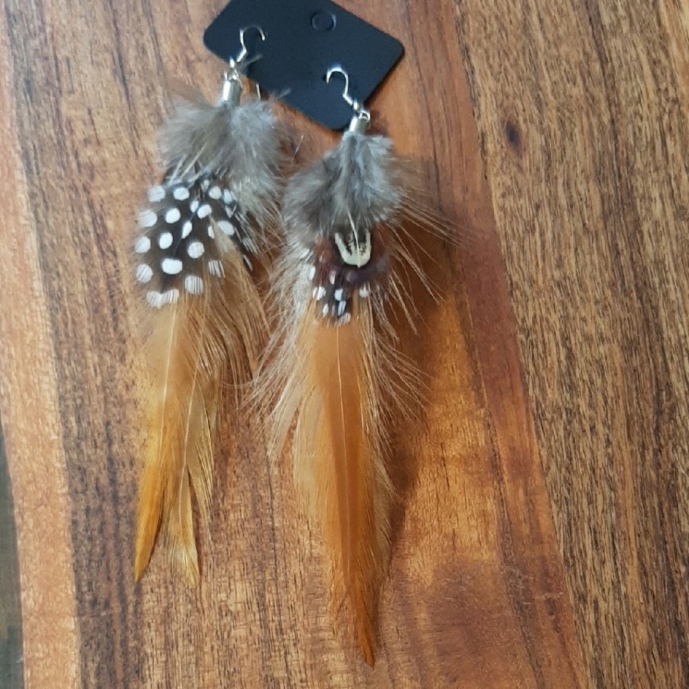 Bohemian Brown and Tan Feather Earrings